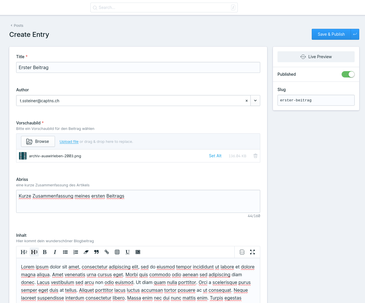 Ein Eintrag zu einer Statamic Sammulung machen