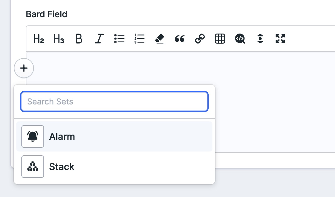 In Bard werden Fieldsets mit Icons dargestellt in Statamic 4