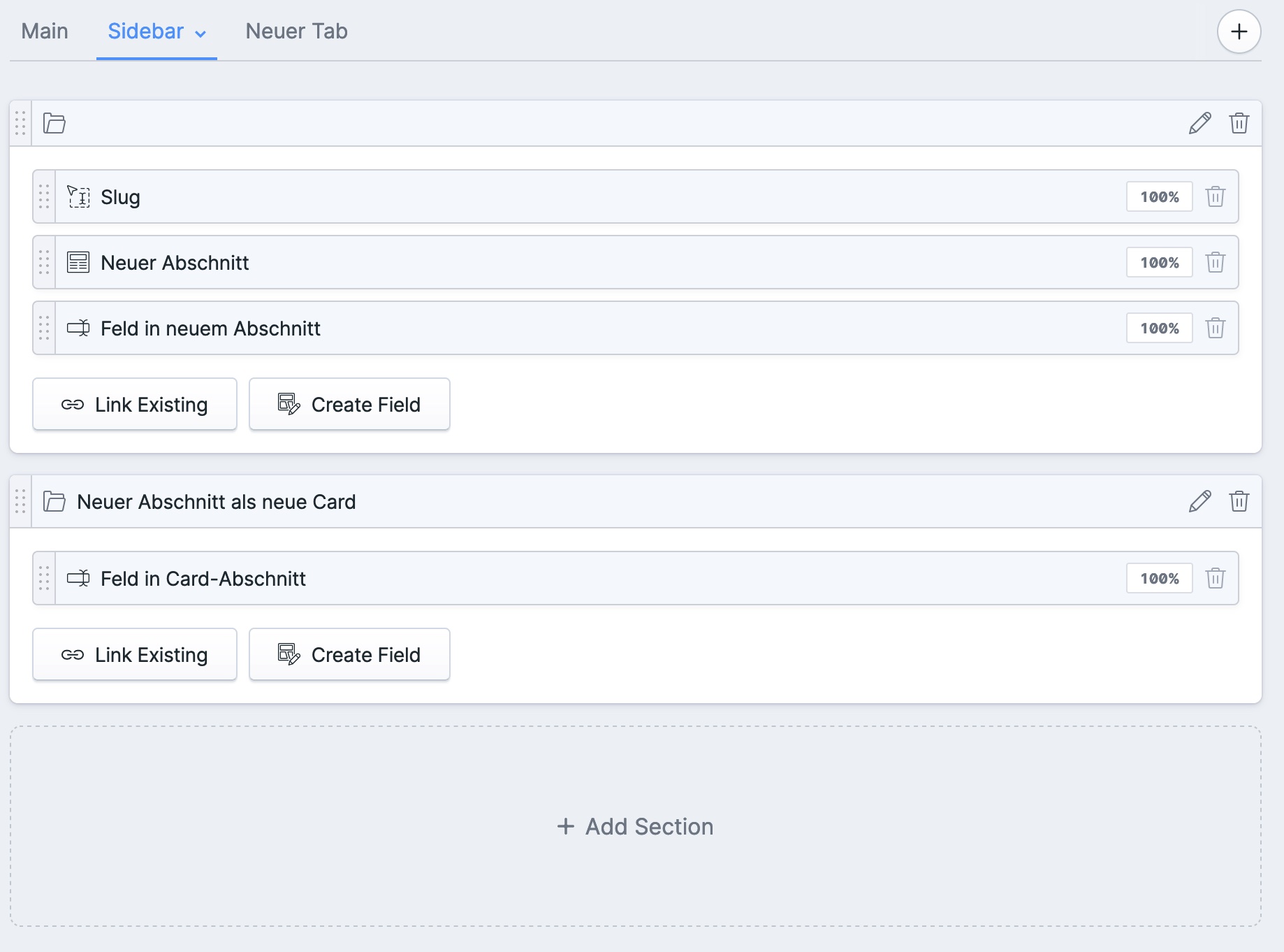 Statamic 4 - Sch&ouml;ne Unterteilung von Tabs, Sections und Sidebar