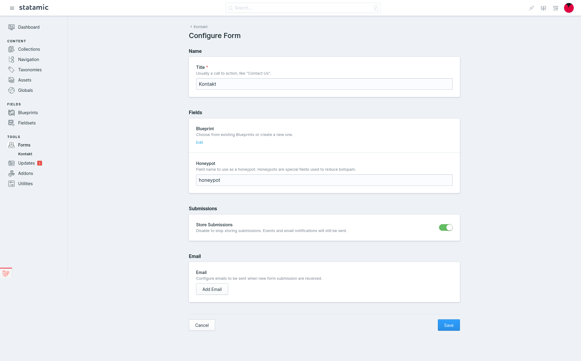 Statamic Formular konfigurieren